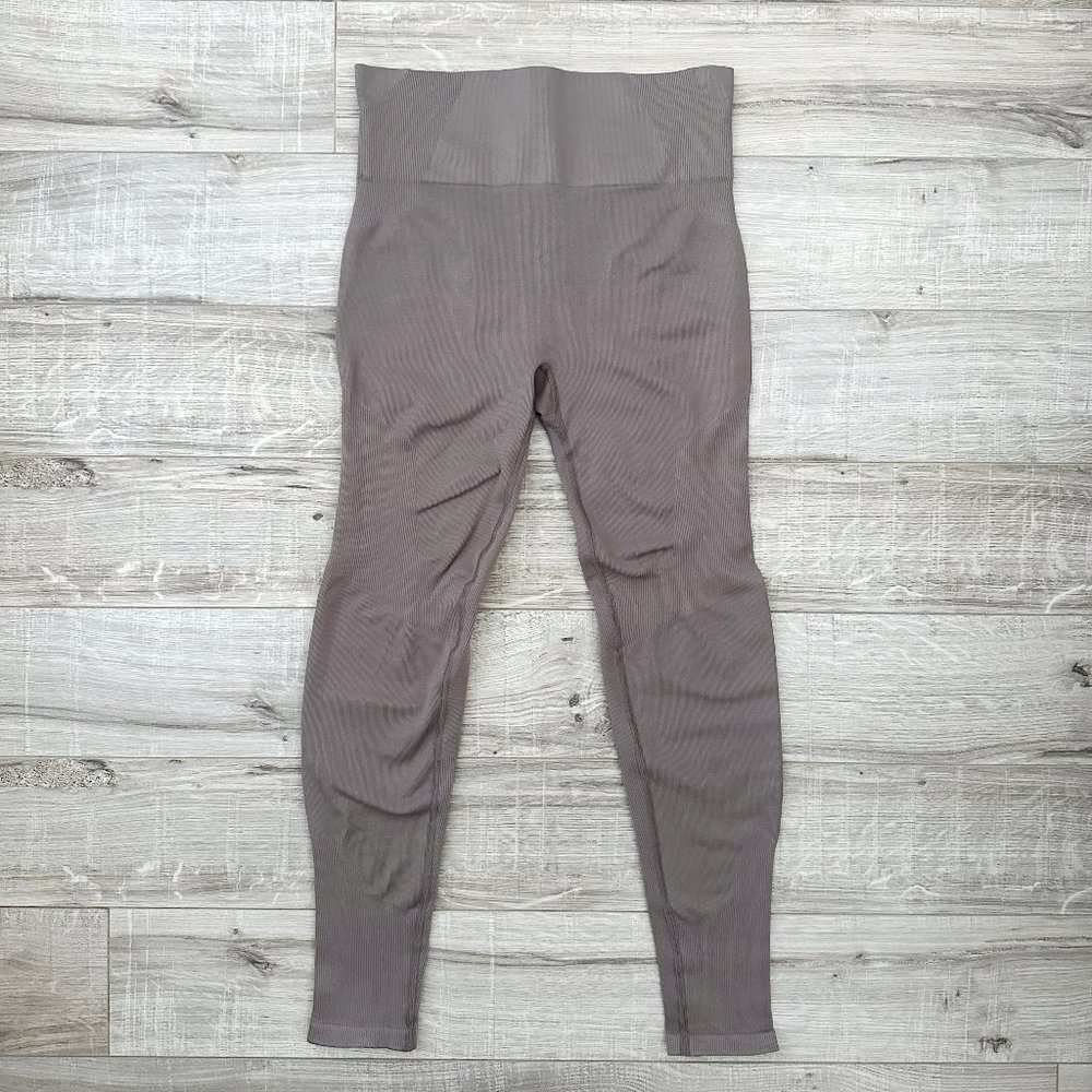 Simons i.FiV5 Mid High Rise Taupe Brown Stretchy Ribbed Cropped Leggings XS S